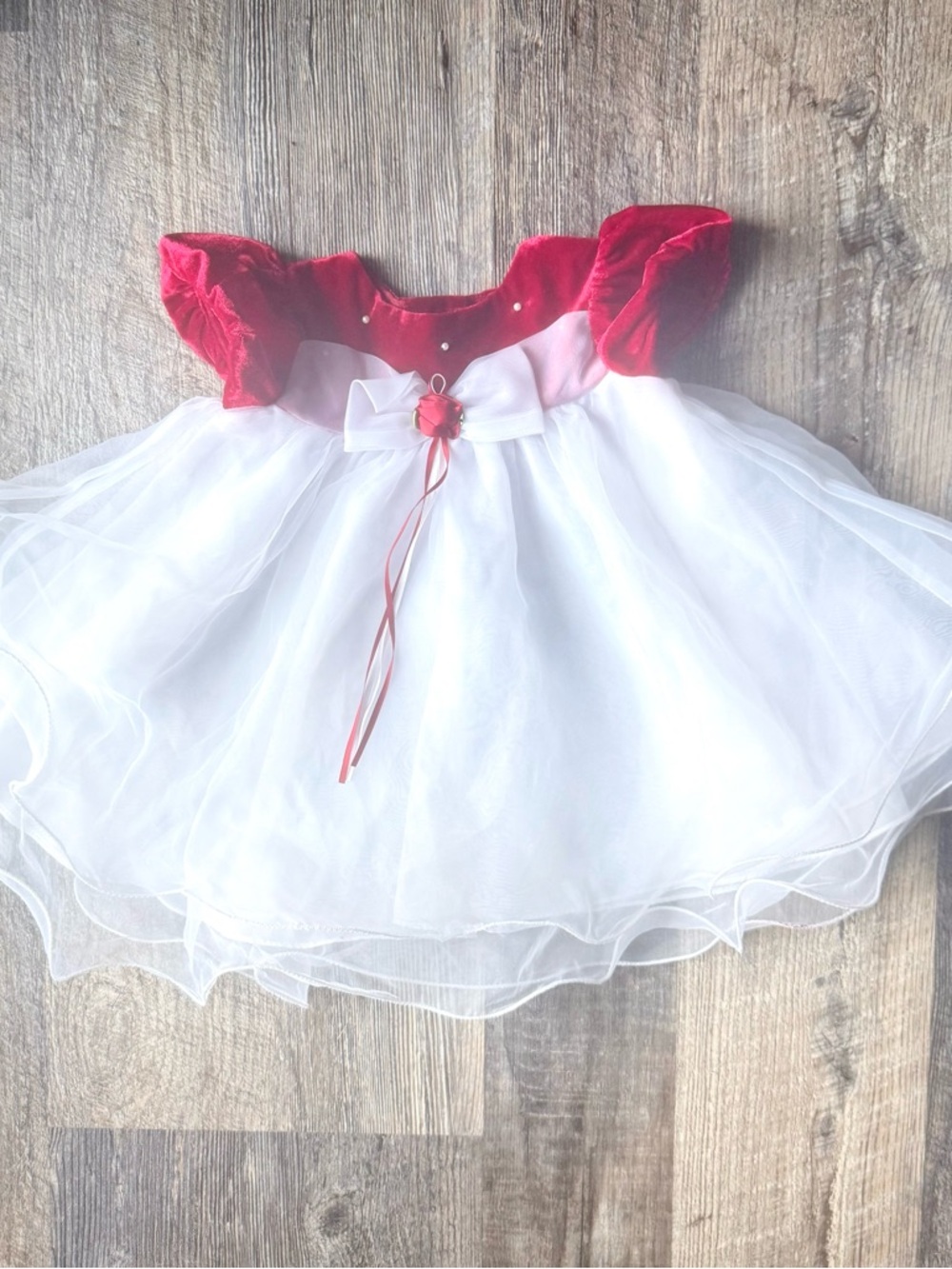 Rare Editions Baby Girl‎ Christmas Dress 3–6M Red Velvet White Tulle Holiday